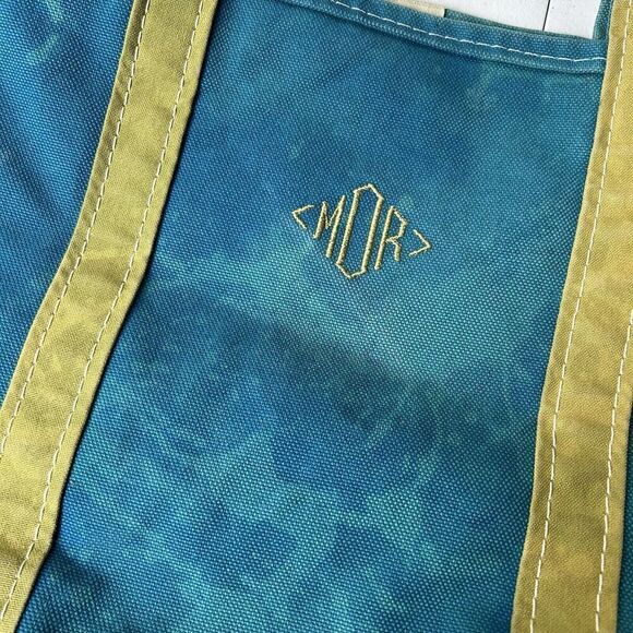 Vintage LL Bean Boat Tote Bag Medium Teal Green Trim Heavy Canvas USA Made - Picture 3 of 9
